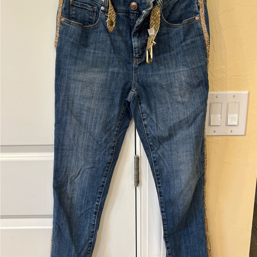 Chico's Blue Ankle Jeans with Gold Accents
